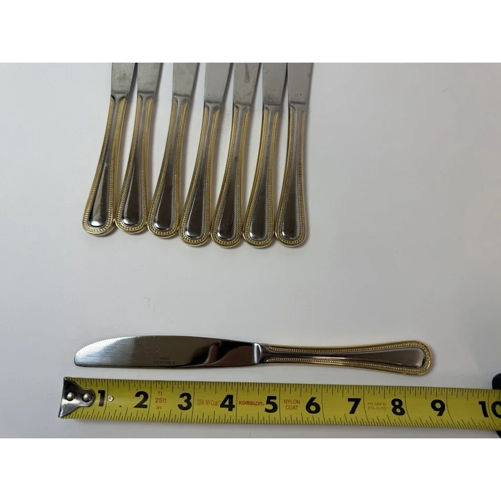 Wallace Stainless 18/10 Gold Royal Bead‎ Dinner Knives 8 3/4